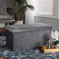 Baxton Studio 4A-211CH-Velvet-Charcoal-Storage Ottoman Castel Modern and Contemporary Charcoal Velvet Fabric Upholstered Wood Storage Ottomann